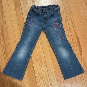 Faded Glory Girls Blue Jeans Size 8 Pink Hearts